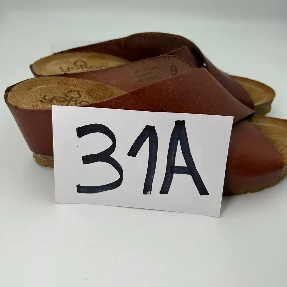 New Yokono Wedge‎ Sandals Women 9 Brown Excellent Leather Cross Strap Made Spain